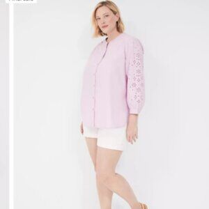 Lane Bryant NWT Relaxed Eyelet-Sleeve Button-Front Blouse Orchid Lavender 22/24